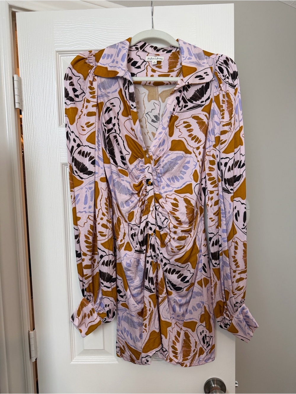 For Love And Lemons Long Sleeve Button Down Mini Dress